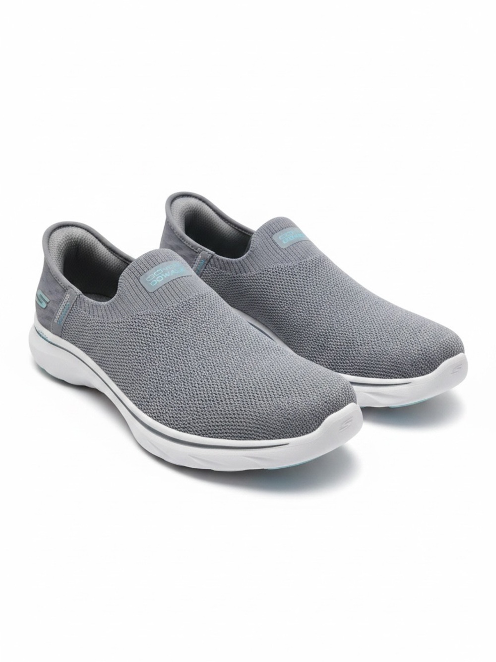 SKECHERS Slip In Walk 7 Slip On Sneakers Athletic Shoes Med Gray Aqua Trim SZ 8